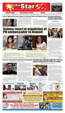Solons React to Expulsion of PH Ambassador to Kuwait by Macon Araneta| Filam Star Correspondent