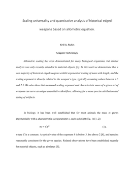 Scaling Universality and Quantitative Analysis of Historical Edged Weapons Based on Allometric Equation