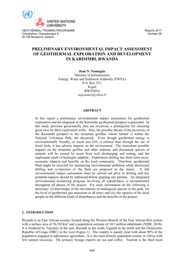 Preliminary Environmental Impact Assessment of Geothermal Exploration and Development in Karisimbi, Rwanda