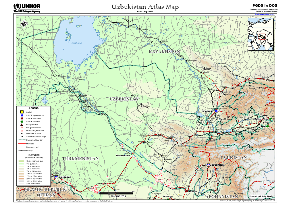 Uzbekistan Atlas Map Population and Geographic Data Section As of July 2005 Division of Operational Support Email : Mapping@Unhcr.Ch