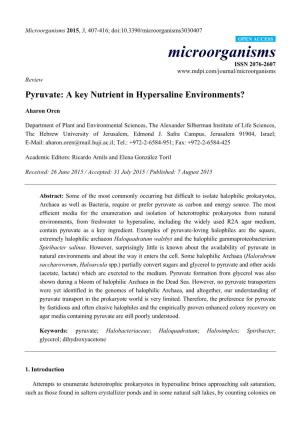 Pyruvate: a Key Nutrient in Hypersaline Environments?