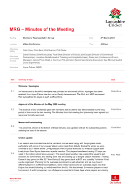 MRG – Minutes of the Meeting