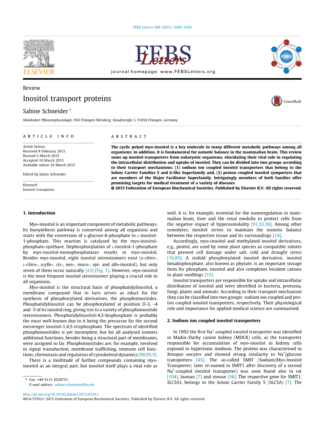 Inositol Transport Proteins ⇑ Sabine Schneider