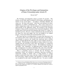 Origins of the Privileges and Immunities of State Citizenship.Docx (Do Not Delete) 10/17/2013 10:46 Am