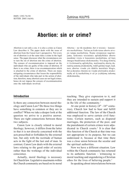 Abortion: Sin Or Crime?