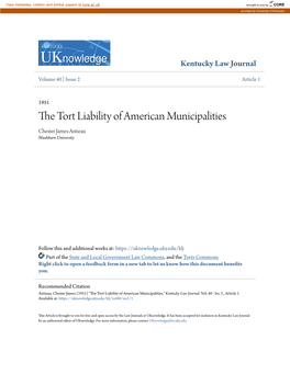 The Tort Liability of American Municipalities*
