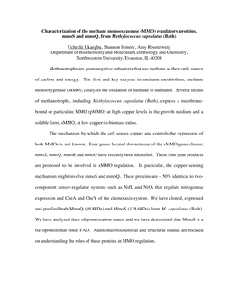 MMO) Regulatory Proteins, Mmos and Mmoq, from Methylococcus Capsulatus (Bath