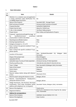 Saundatti IREP 1 Form 1 I. Basic Information S. No. Item Details Whether It Is a Violation Case and Application Is Being Submitt