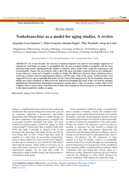 Nothobranchius As a Model for Aging Studies. a Review