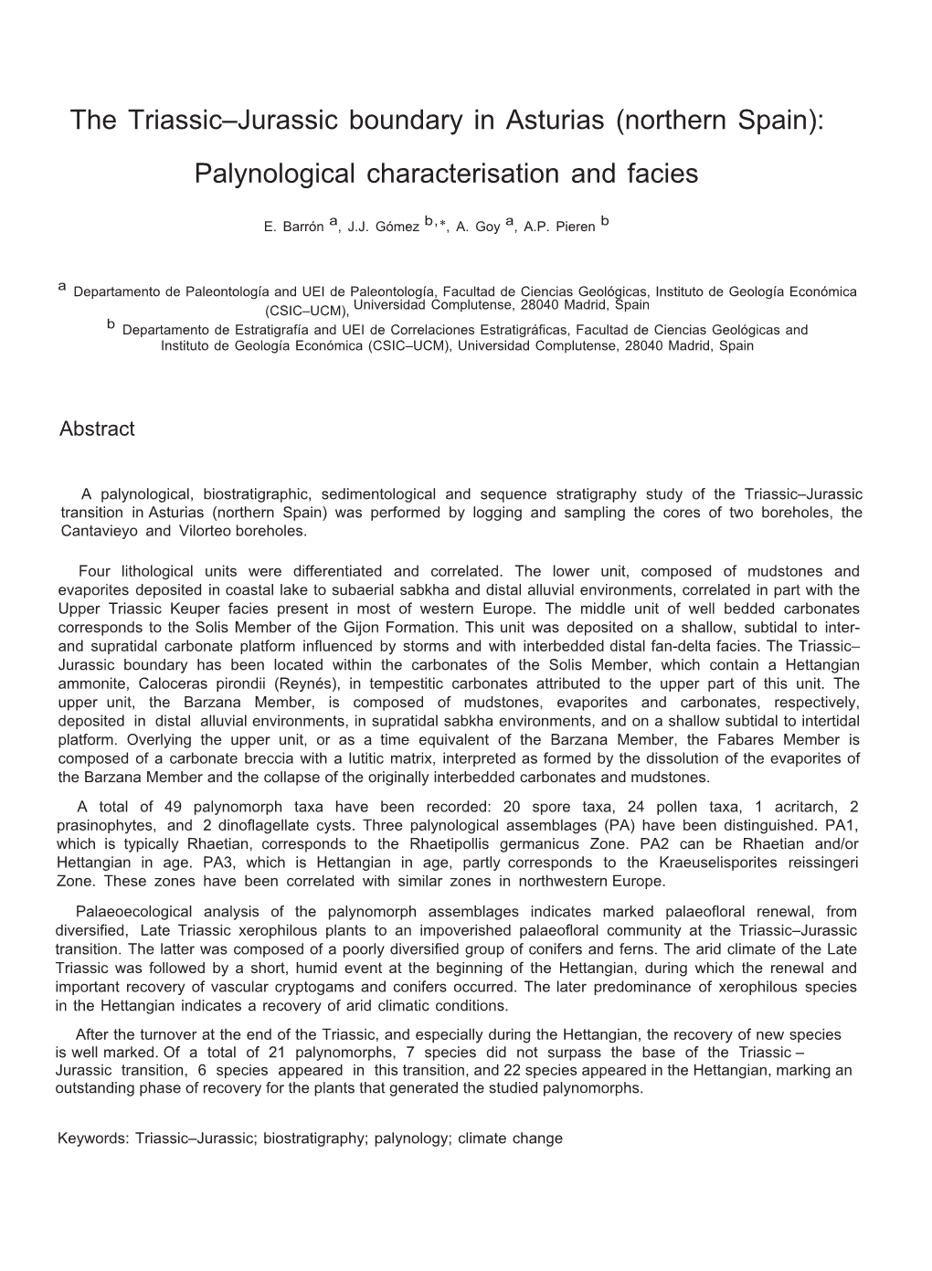 The Triassic–Jurassic Boundary in Asturias (Northern Spain): Palynological Characterisation and Facies