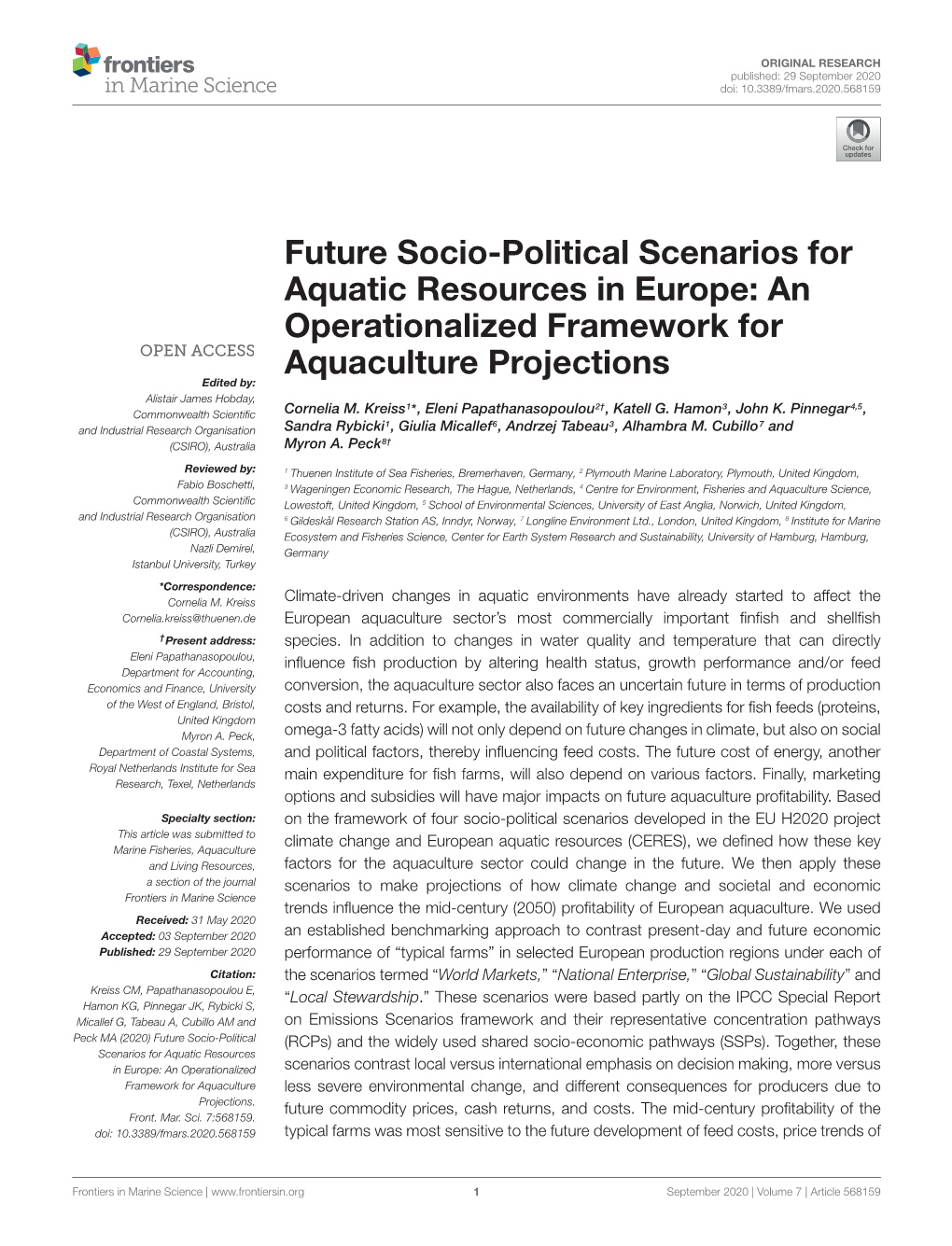 Future Socio-Political Scenarios for Aquatic Resources in Europe: An