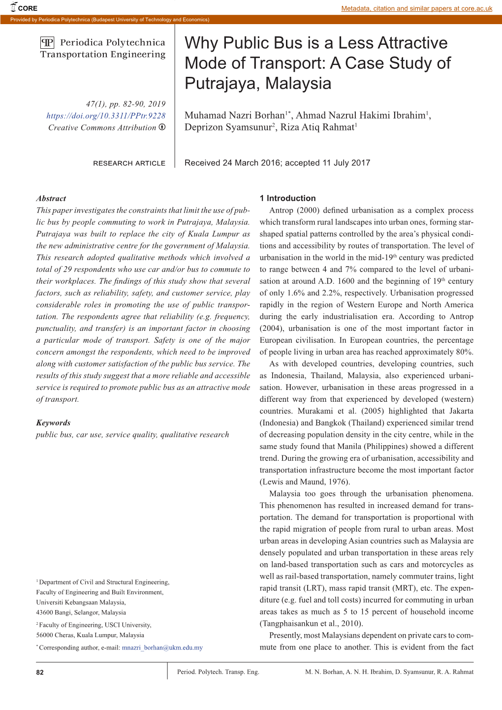 Why Public Bus Is a Less Attractive Mode of Transport: a Case Study Of