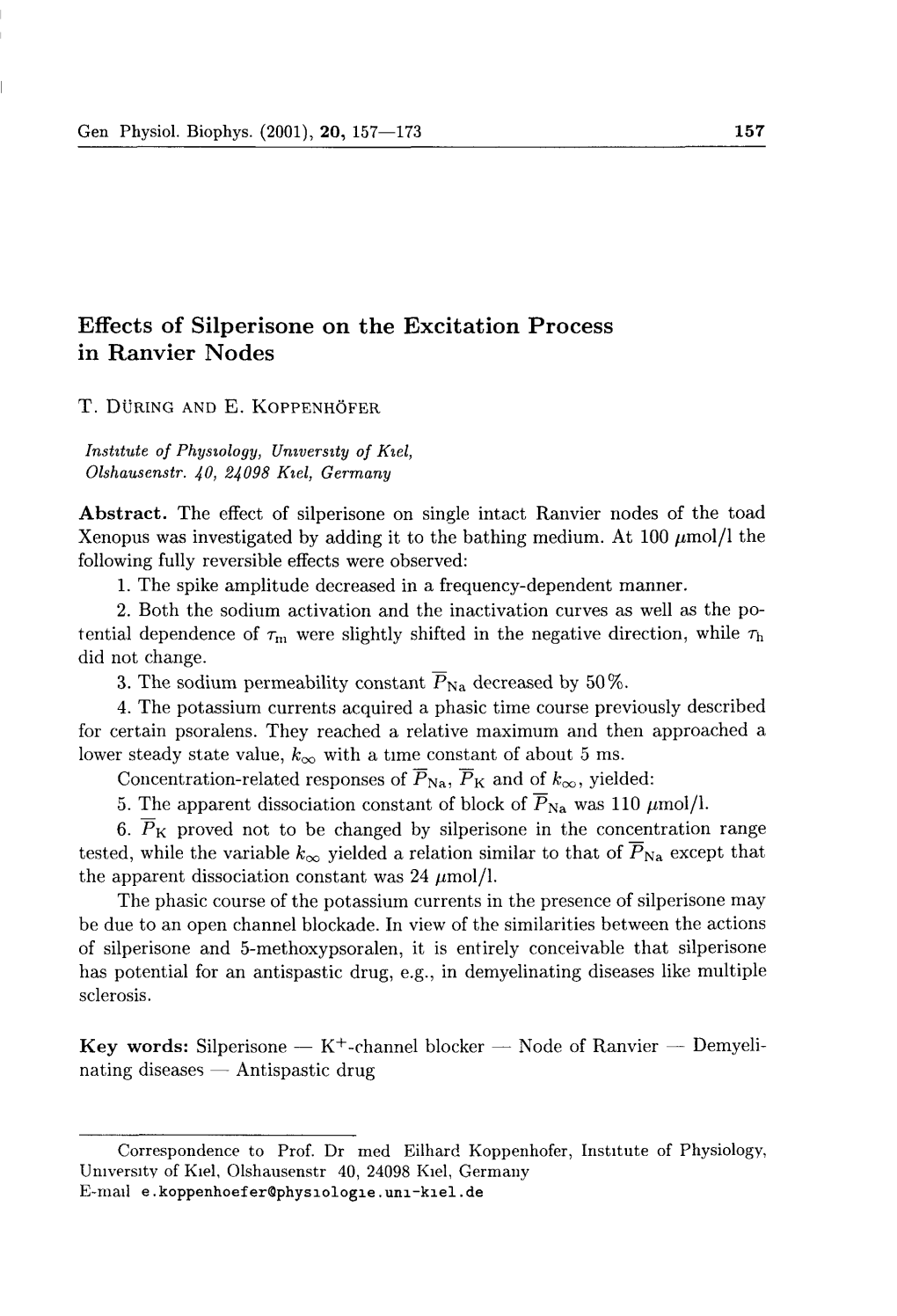 Effects of Silperisone on the Excitation Process in Ranvier Nodes