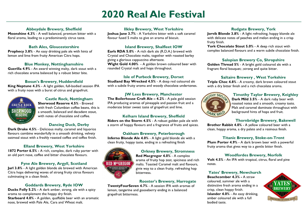 2020 Real Ale Festival