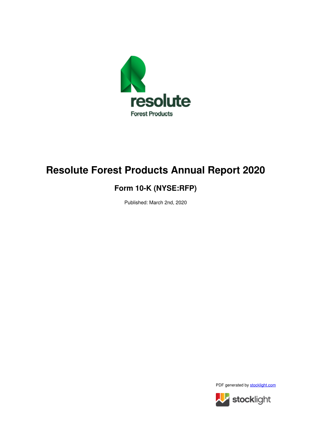 Resolute Forest Products Annual Report 2020