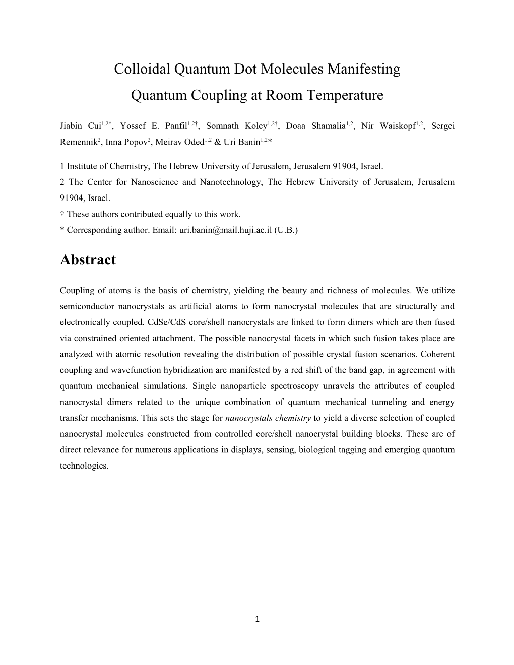 Colloidal Quantum Dot Molecules Manifesting Quantum Coupling at Room Temperature