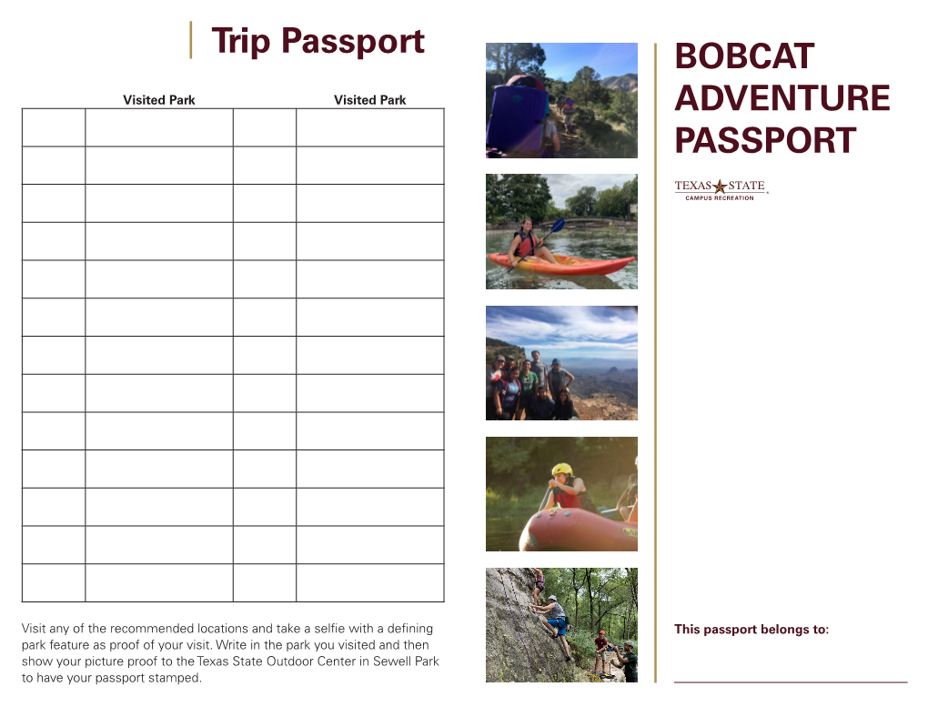 BOBCAT ADVENTURE PASSPORT Trip Passport