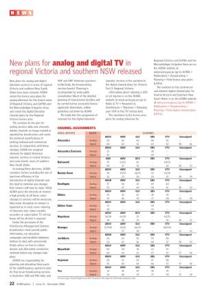 New Plans for Analog and Digital TV in Regional Victoria and Southern