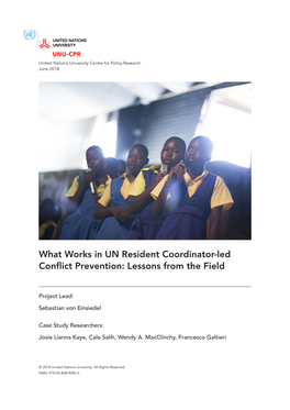 What Works in UN Resident Coordinator-Led Conflict Prevention: Lessons from the Field