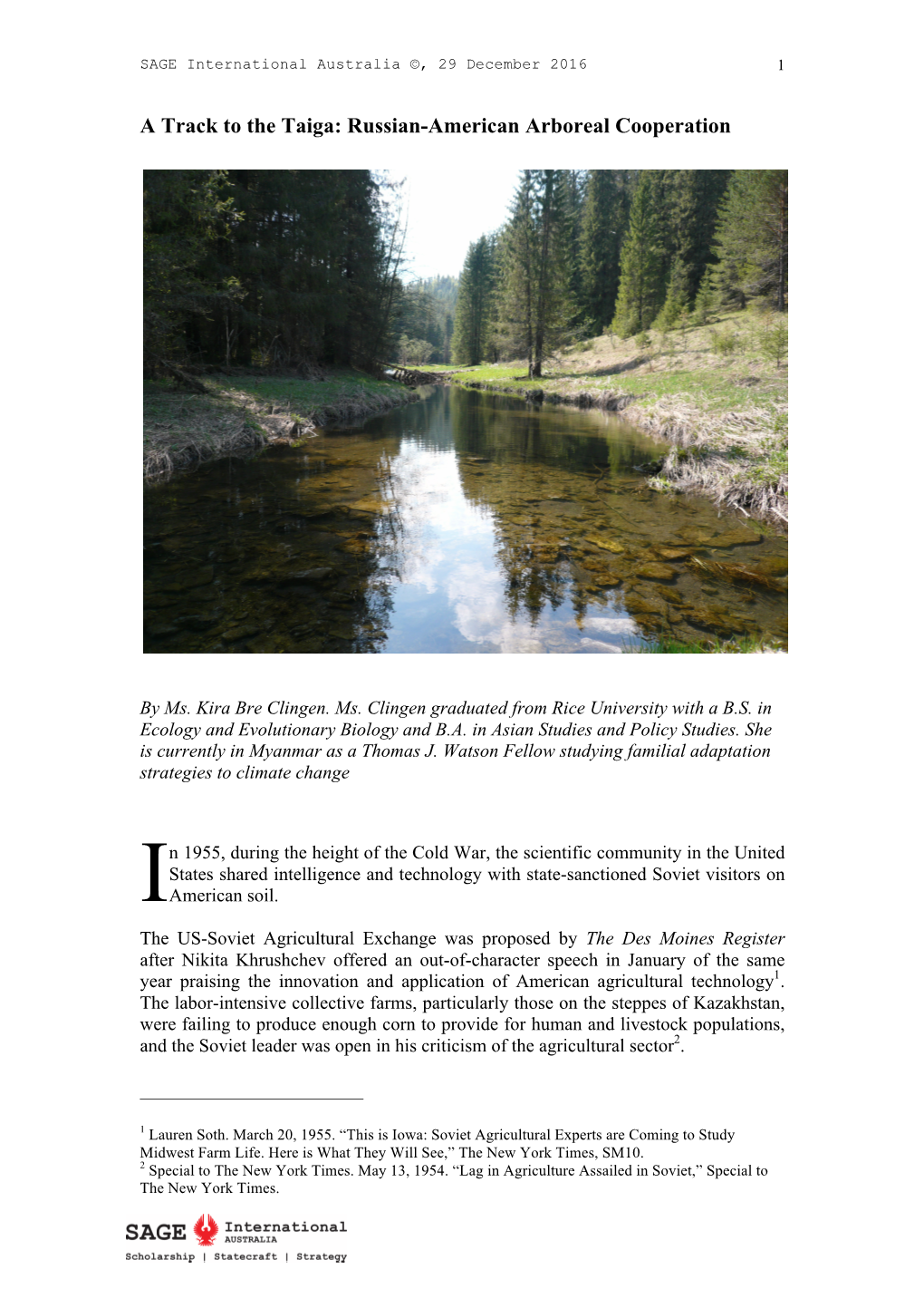 A Track to the Taiga: Russian-American Arboreal Cooperation