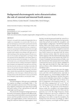 Background Electromagnetic Noise Characterization: the Role of External and Internal Earth Sources Antonio Meloni, Cesidio Bianchi*, Giuliana Mele, Paolo Palangio