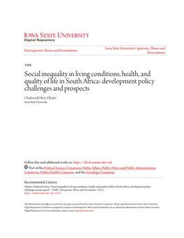 Social Inequality in Living Conditions, Health, and Quality of Life in South