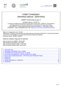 FORET D'andigny (Identifiant National : 220013443)
