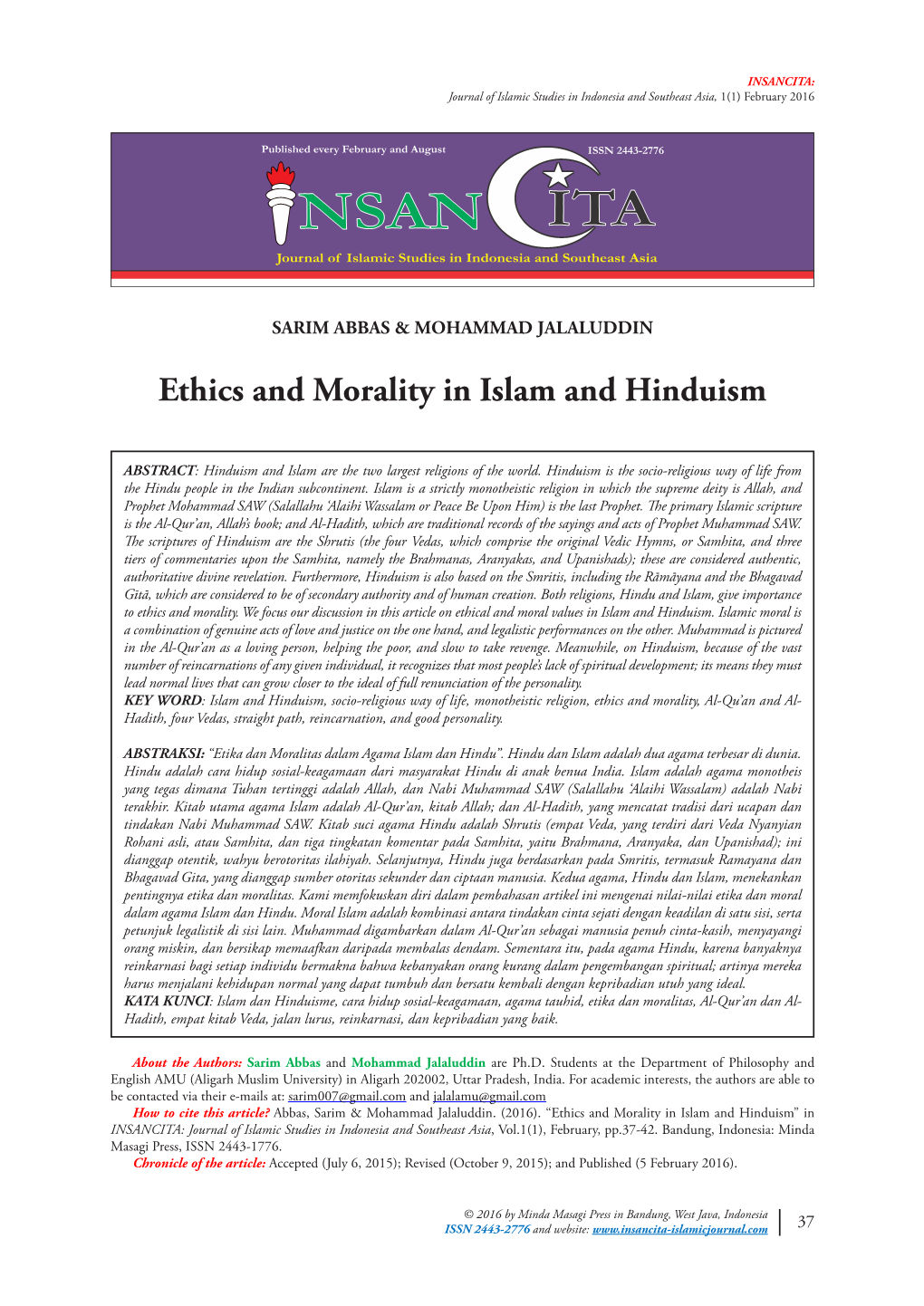 Ethics and Morality in Islam and Hinduism