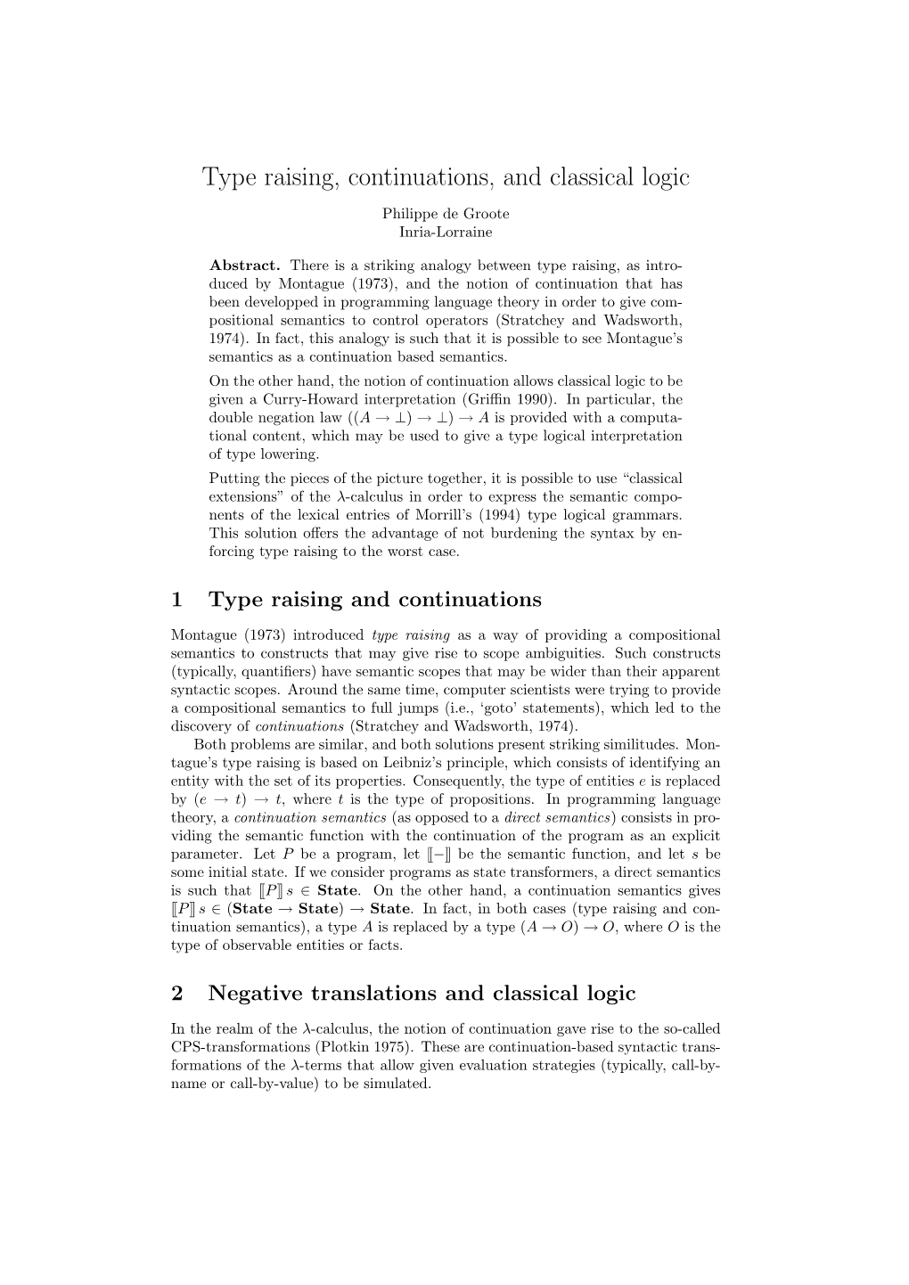 Type Raising, Continuations, and Classical Logic