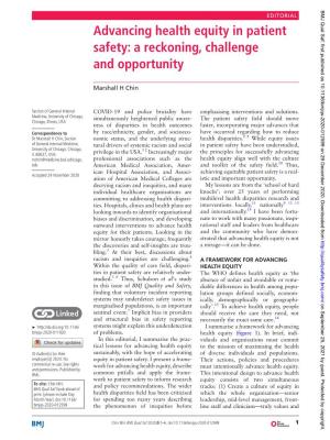 Advancing Health Equity in Patient Safety: a Reckoning, Challenge and Opportunity