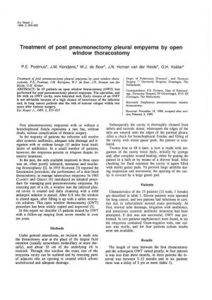 Treatment of Post Pneumonectomy Pleural Empyema by Open Window Thoracostomy