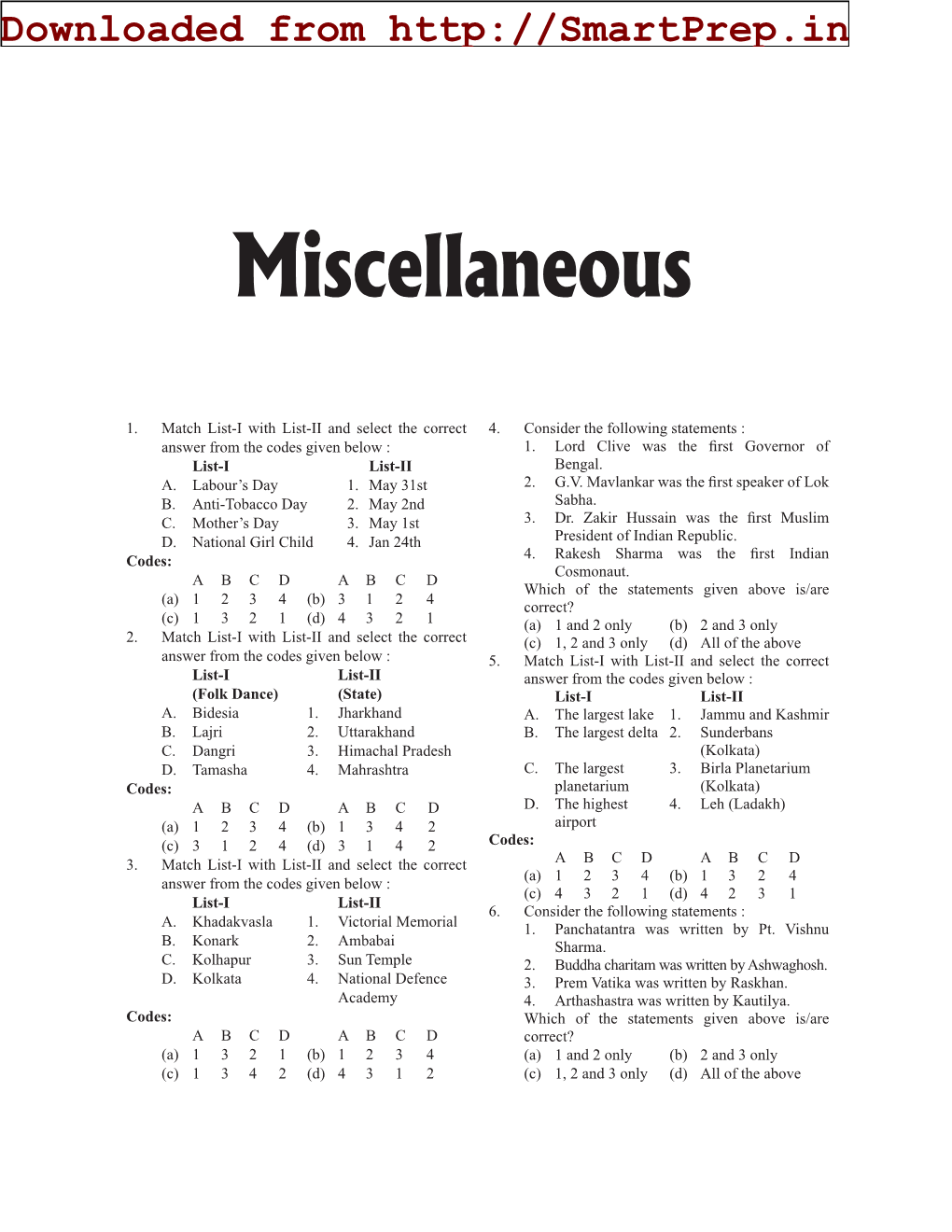 Miscellaneous Questions