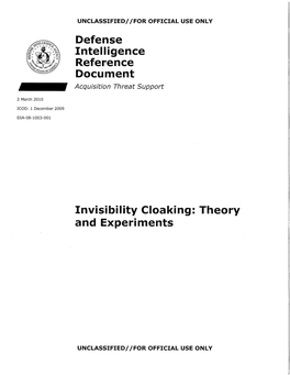 Defense Intel I Igence Reference Document Invisibility Cloaking
