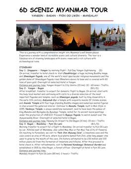 6D Scenic Myanmar Tour Yangon – Bagan – Pyin Oo Lwin – Mandalay