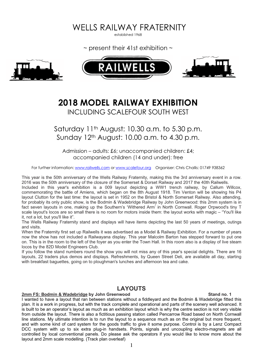 Wells Railway Fraternity 2018 Model Railway Exhibition