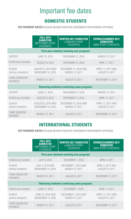 Important Dates for the 2016-2017 Academic Year