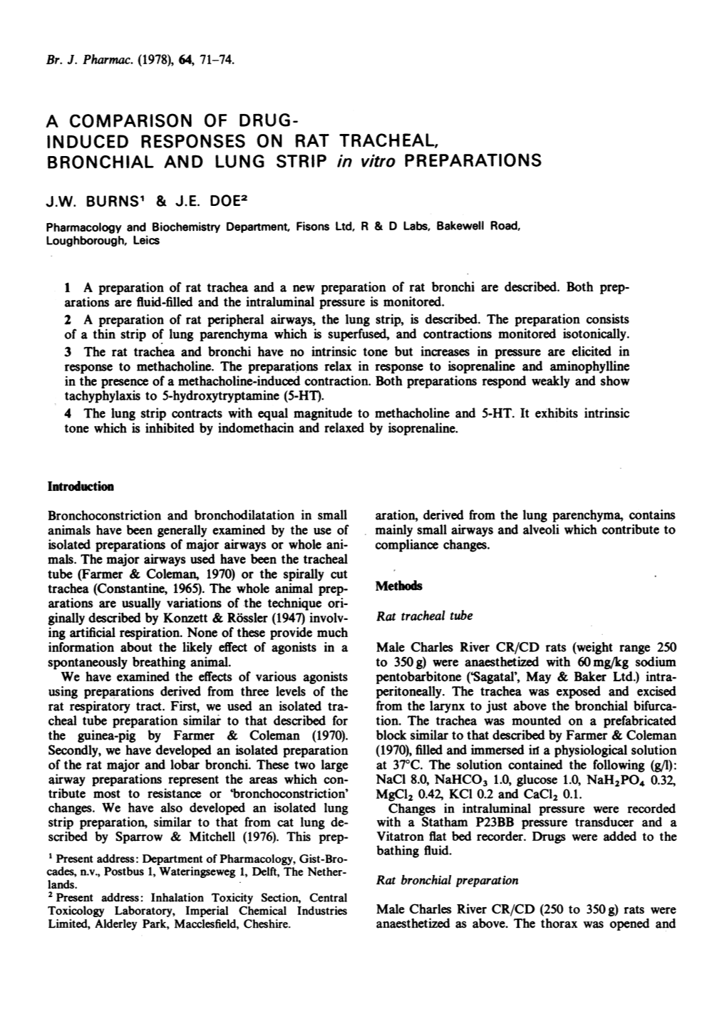 INDUCED RESPONSES on RAT TRACHEAL, BRONCHIAL and LUNG STRIP in Vitro PREPARATIONS