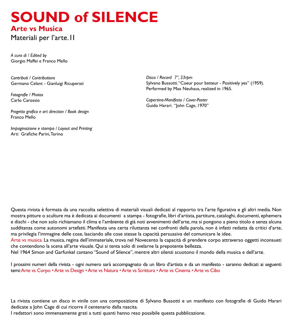 SOUND of SILENCE Arte Vs Musica Materiali Per L’Arte.1I