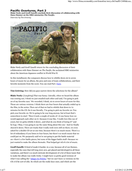 Pacific Overtures, Part 2 Blake Neely and Geoff Zanelli Conclude Their Discussion of Collaborating with Hans Zimmer on the HBO Miniseries the Pacific