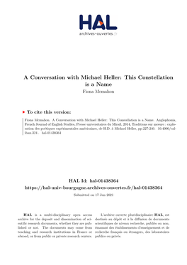 A Conversation with Michael Heller: This Constellation Is a Name Fiona Mcmahon