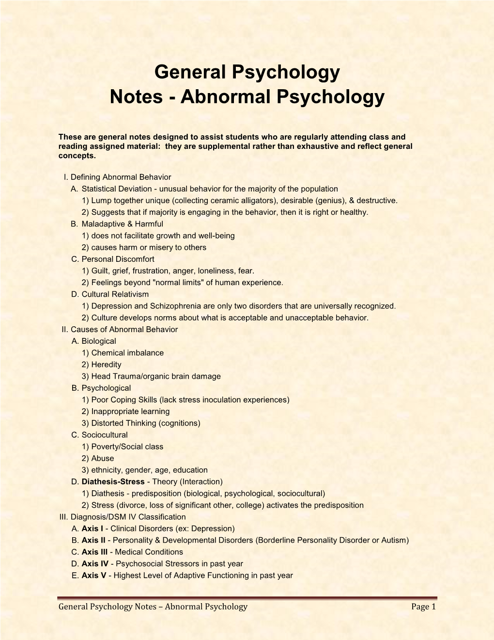 General Psychology Notes – Abnormal Psychology Page 1 IV