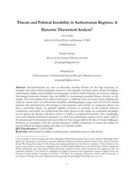 Threats and Political Instability in Authoritarian Regimes: a Dynamic Theoretical Analysis