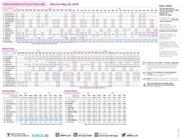 Providence/Stoughton Line Schedule (Effective May 20, 2019)