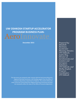 Uw Oshkosh Startup Accelerator Program Business Plan