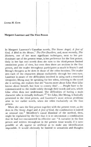 Leona M. Com Margaret Laurence and the First Person in Margaret