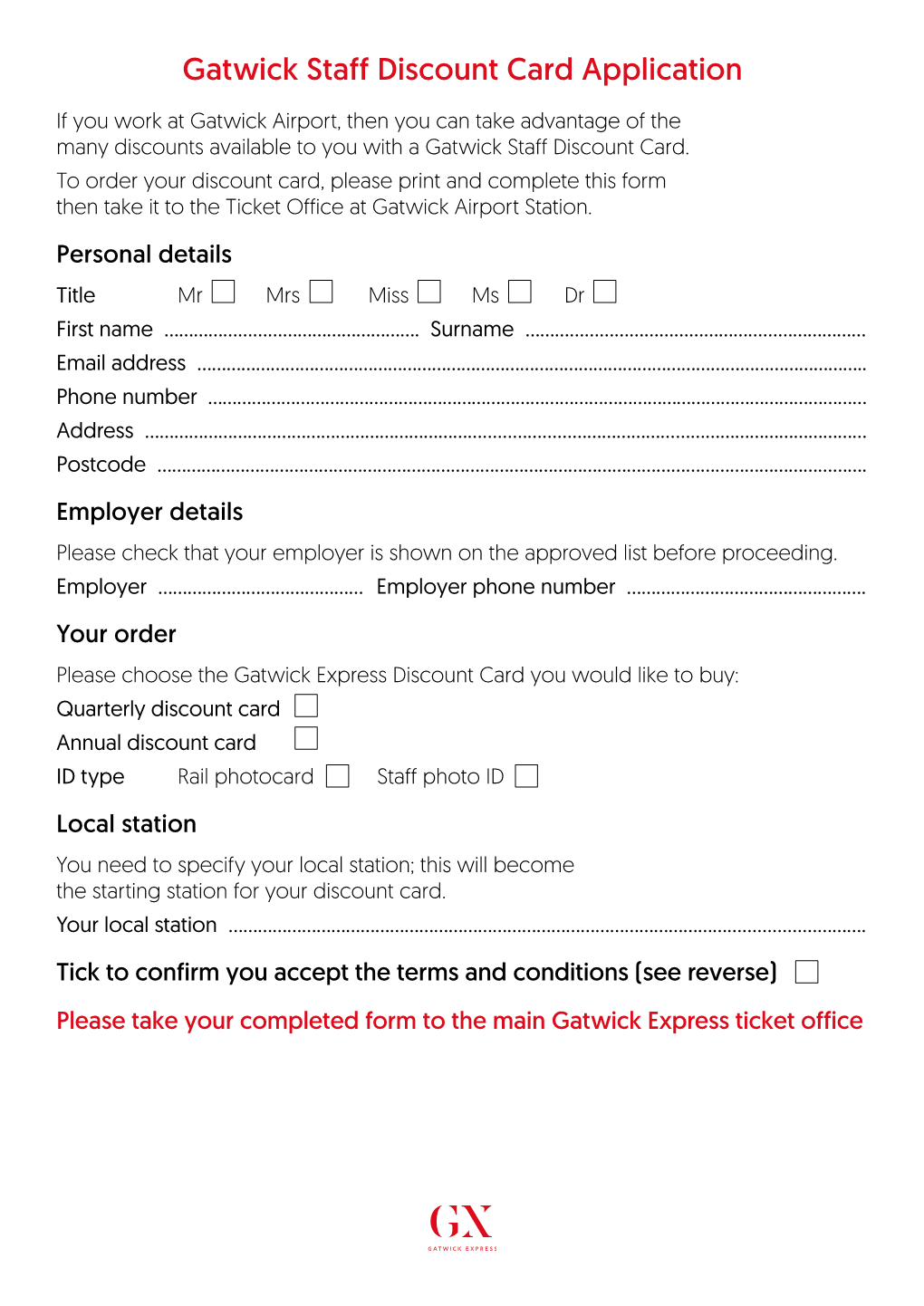 Gatwick Staff Discount Card Application