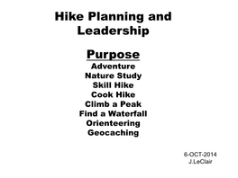Hike Planning and Leadership Purpose