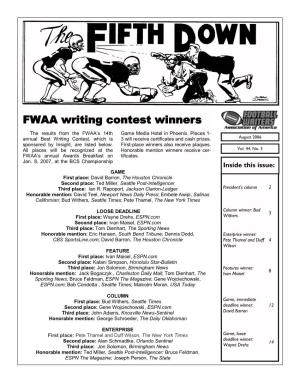 FWAA Writing Contest Winners the Results from the FWAA’S 14Th Game Media Hotel in Phoenix