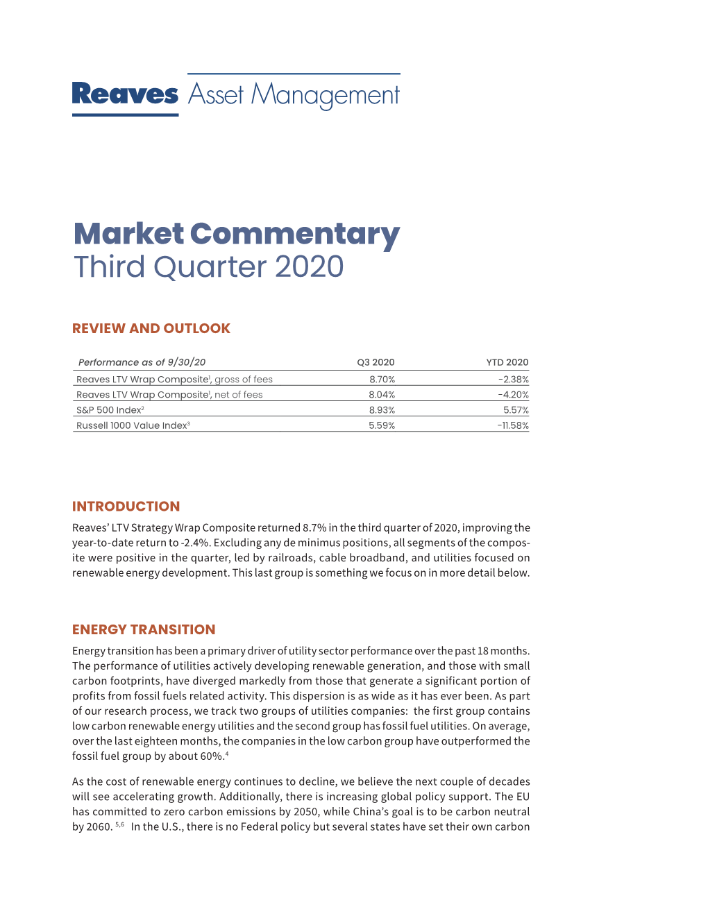 Market Commentary Third Quarter 2020