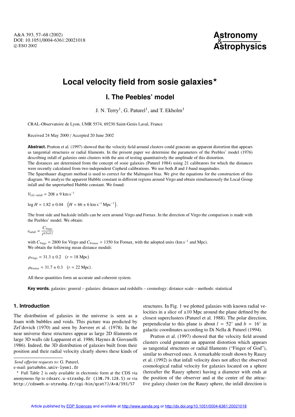 Local Velocity Field from Sosie Galaxies